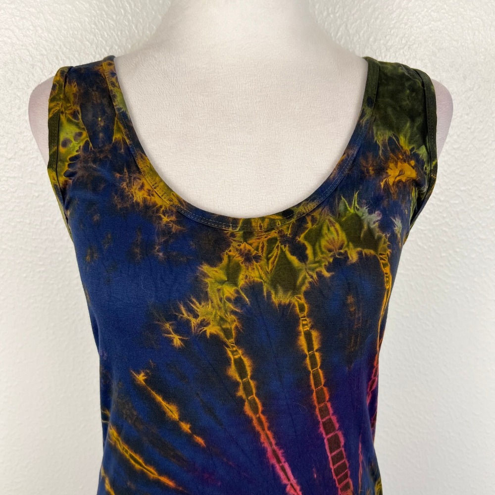 Vintage Y2K Tie Dye Maxi Dress Whimsigoth Blue Yellow XS Indie Boho Beach - Picture 2 of 10
